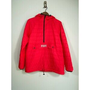 PINK Victoria’s Secret Red Quilted Pullover Jacket Hooded Small